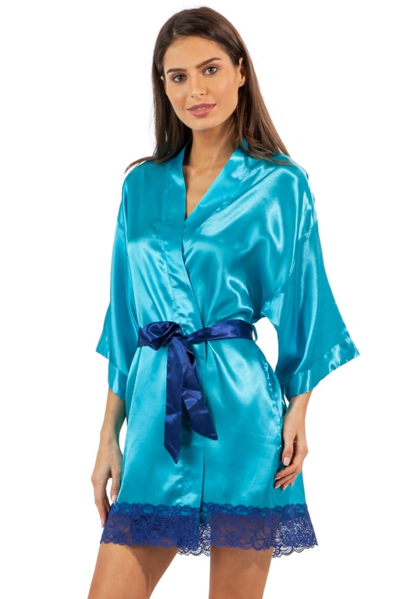 Ashford & Brooks Women's Satin Kimono Bridesmaid Short Robe - Silky Bathrobe with Pockets