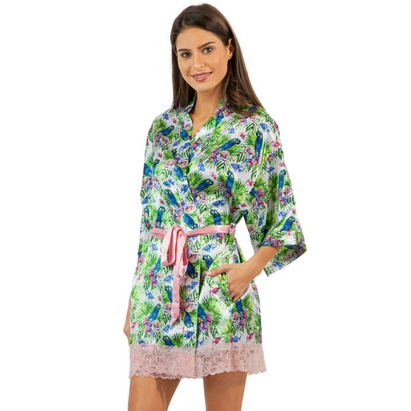Ashford & Brooks Women's Satin Kimono Bridesmaid Short Robe - Silky Bathrobe with Pockets