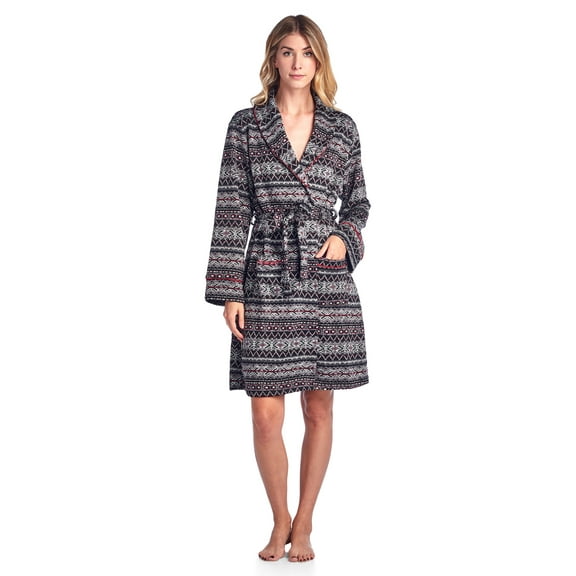 Ashford & Brooks Women's Sweater Fleece Printed Lounge Robe