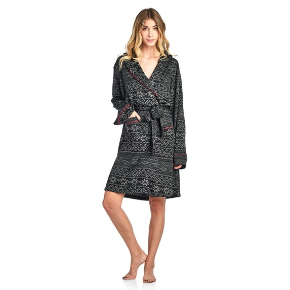 Ashford & Brooks Women's Sweater Fleece Printed Lounge Robe