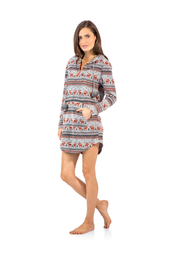 Women's Sweater Fleece Zip Up Hooded Sleep Lounge Shirt