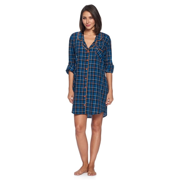 Ashford & Brooks Women's Woven Plaid Long Sleeve Button Down Sleep Shirt Nightshirt