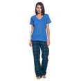 thumbnail image 1 of Ashford & Brooks Women's Woven Short Sleeve Jersey Top & Pajama Pants Set, Green Blackwatvh, S, 1 of 5