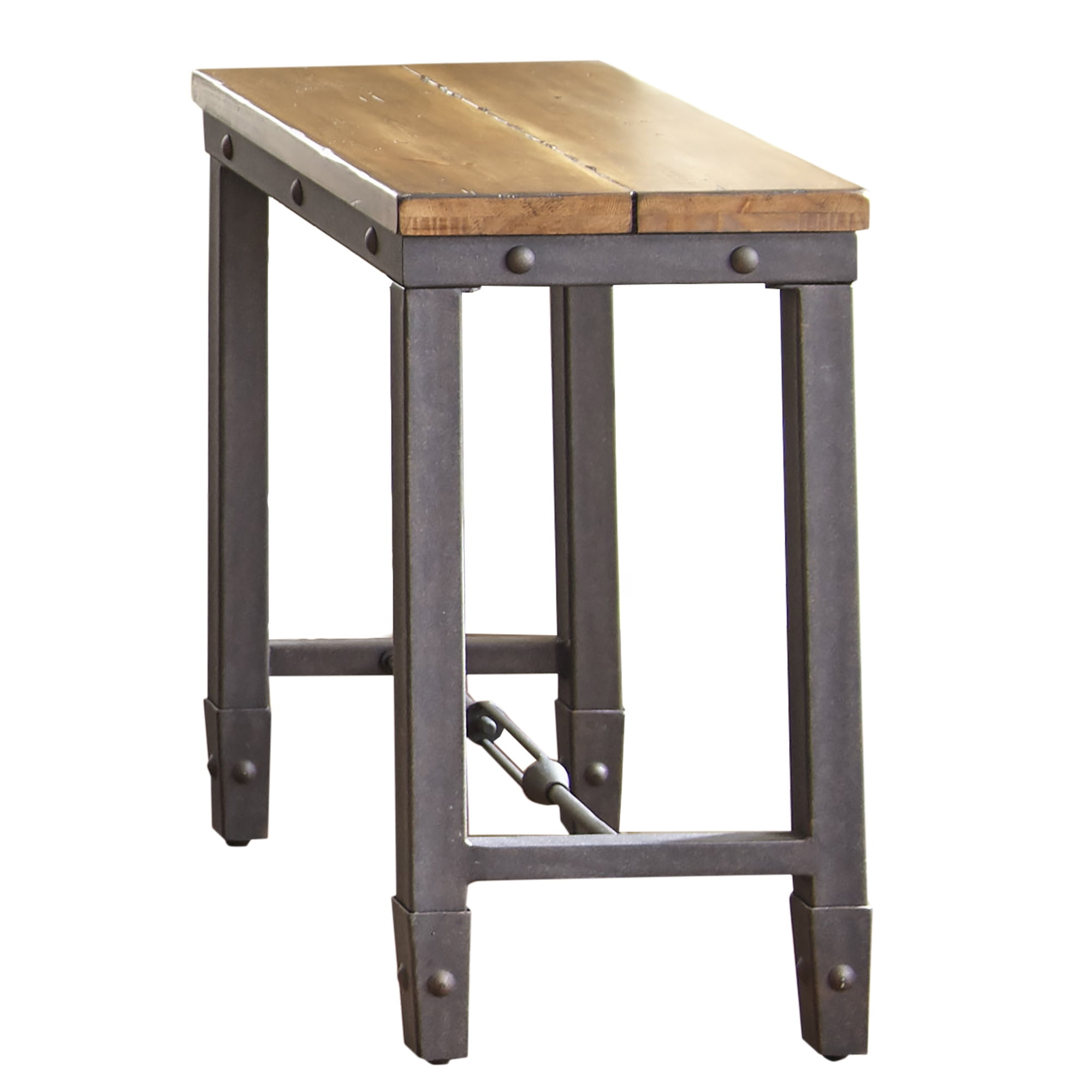 Ashford Industrial Plank-Effect Chairside Table in Antiqued Honey