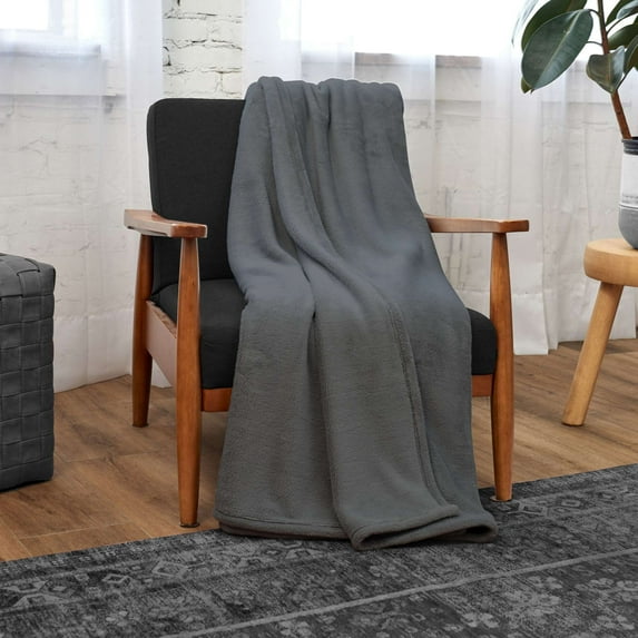 Ashford Home Faux Fur WarmWell Blanket, 50x70 inches in Neutral Gray