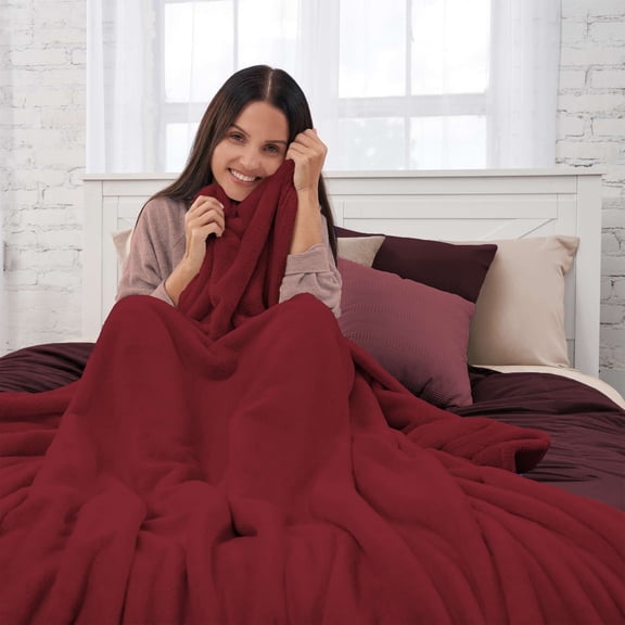 Ashford Home Faux Fur WarmWell Blanket, 90x92 inches in Chili Pepper – Soft Plush Fleece Throw Blanket