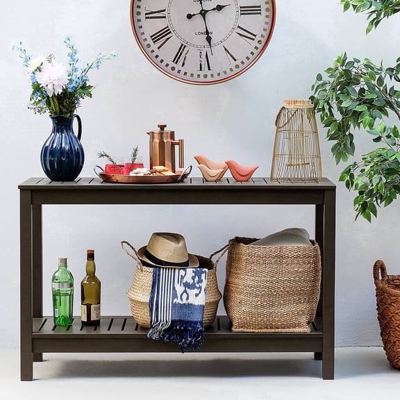Crestwood Garden Ashford Mahogany Wood Dark Brown Outdoor Console Table