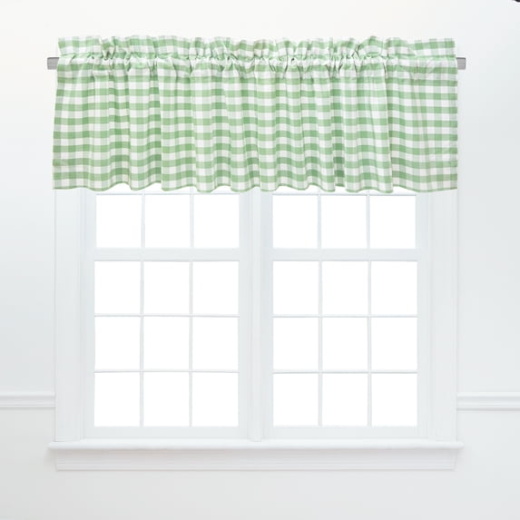 Ashford Sage Green Gingham 100% Cotton Set of 2 Window Valances 15.5" x 72"