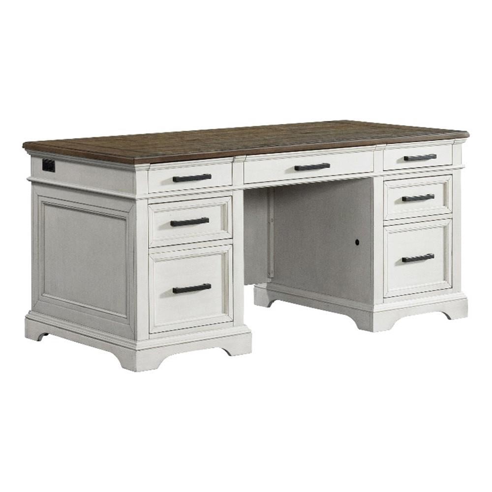 Ashford & Sons Home Office 66" Wood Executive Desk in White/Oak
