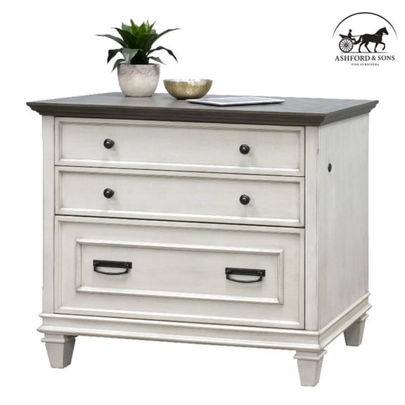 Ashford & Sons Wood Lateral File With Locking Legal/Letter File Drawer in White