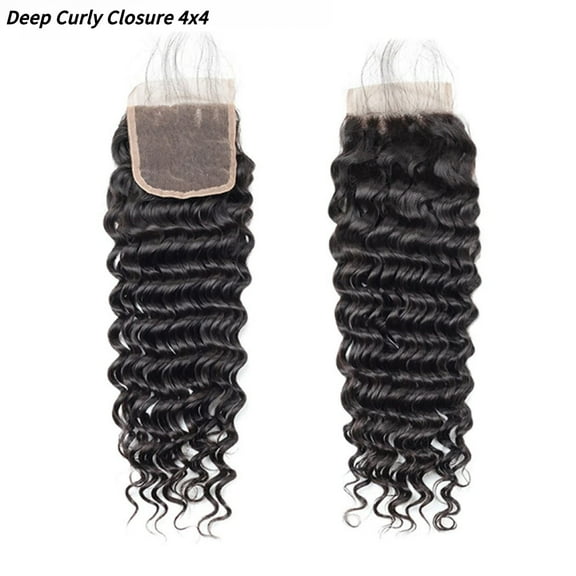 Ashine 4x4 Inch HD Hybrid Lace Closure 100% Human Hair Wig Deep Curly Lace Front Wig 14'' #1B Black Pre Plucked Brazilian Hair Heat Resistant Bleachable