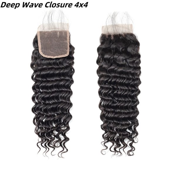 ASHINE 4x4 Inch HD Hybrid Lace Closure 100% Human Hair Wig Deep Wave Lace Front Wig 16'' #1B Black Pre Plucked Brazilian Hair Heat Resistant Bleachable