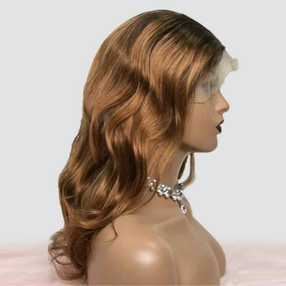 ASHINE Ombre Light Brown 100% Human Hair Lace Front Body Wave Wig 18" 150% Density 1 Piece Brazilian Hair