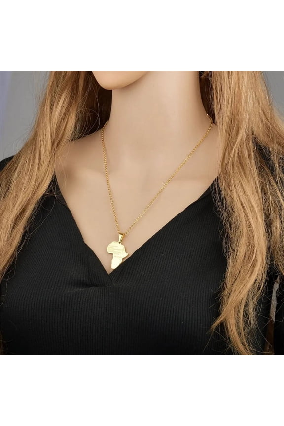 Ashion African Africa Map Pendant Necklaces Female 14K Yellow Gold Necklace for Women Men Ethiopian Jewelry Gift