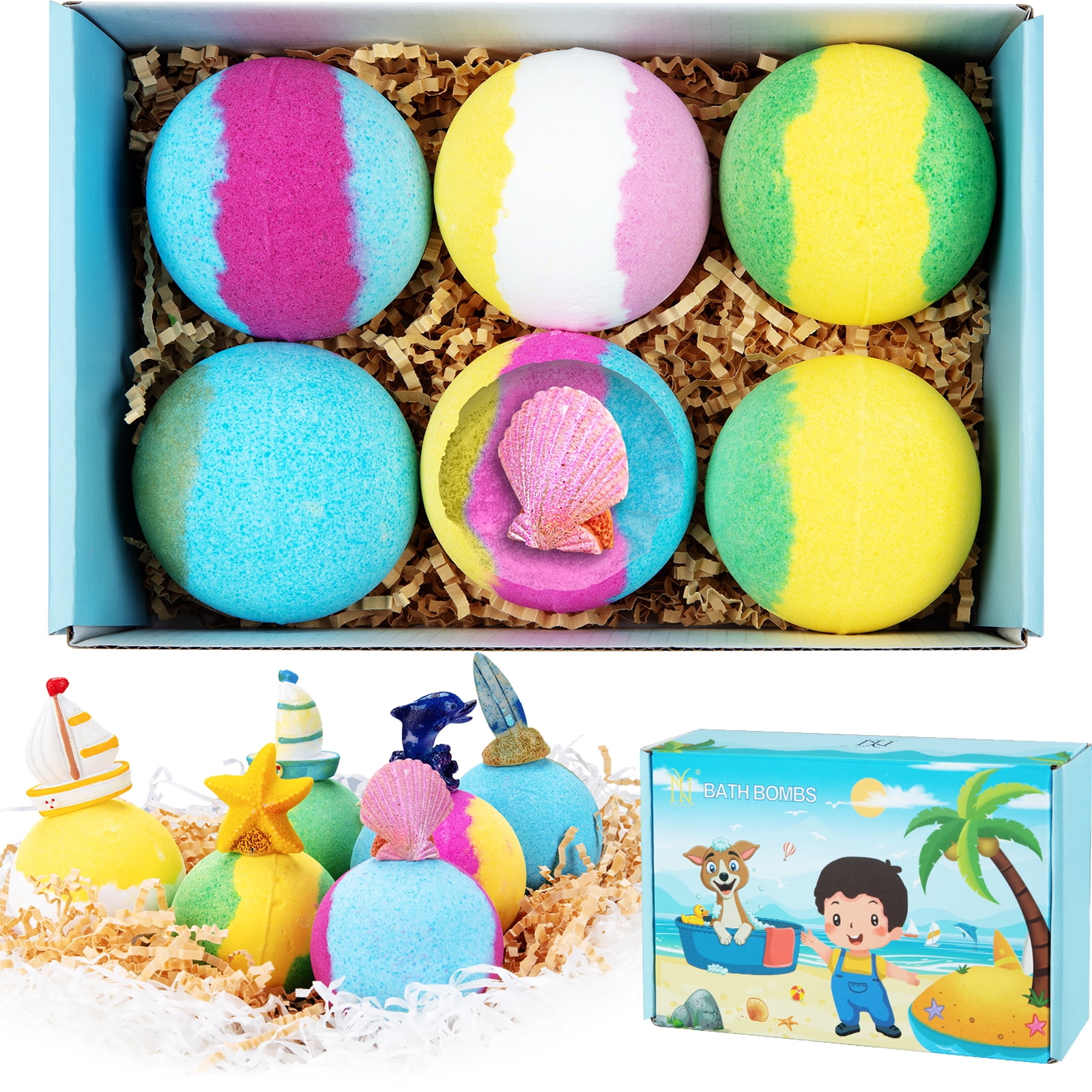 Ashion Bath Bombs with Surprise Inside, 6PCS Organic Bath Bombs for