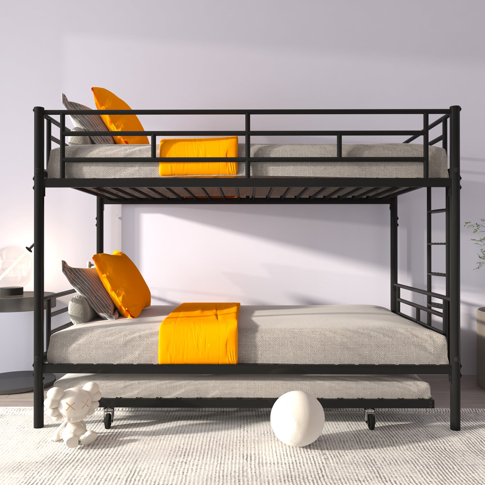 Ashion Bunk Beds With Trundle Metal Bunkbed With Sturdy Guard Rail
