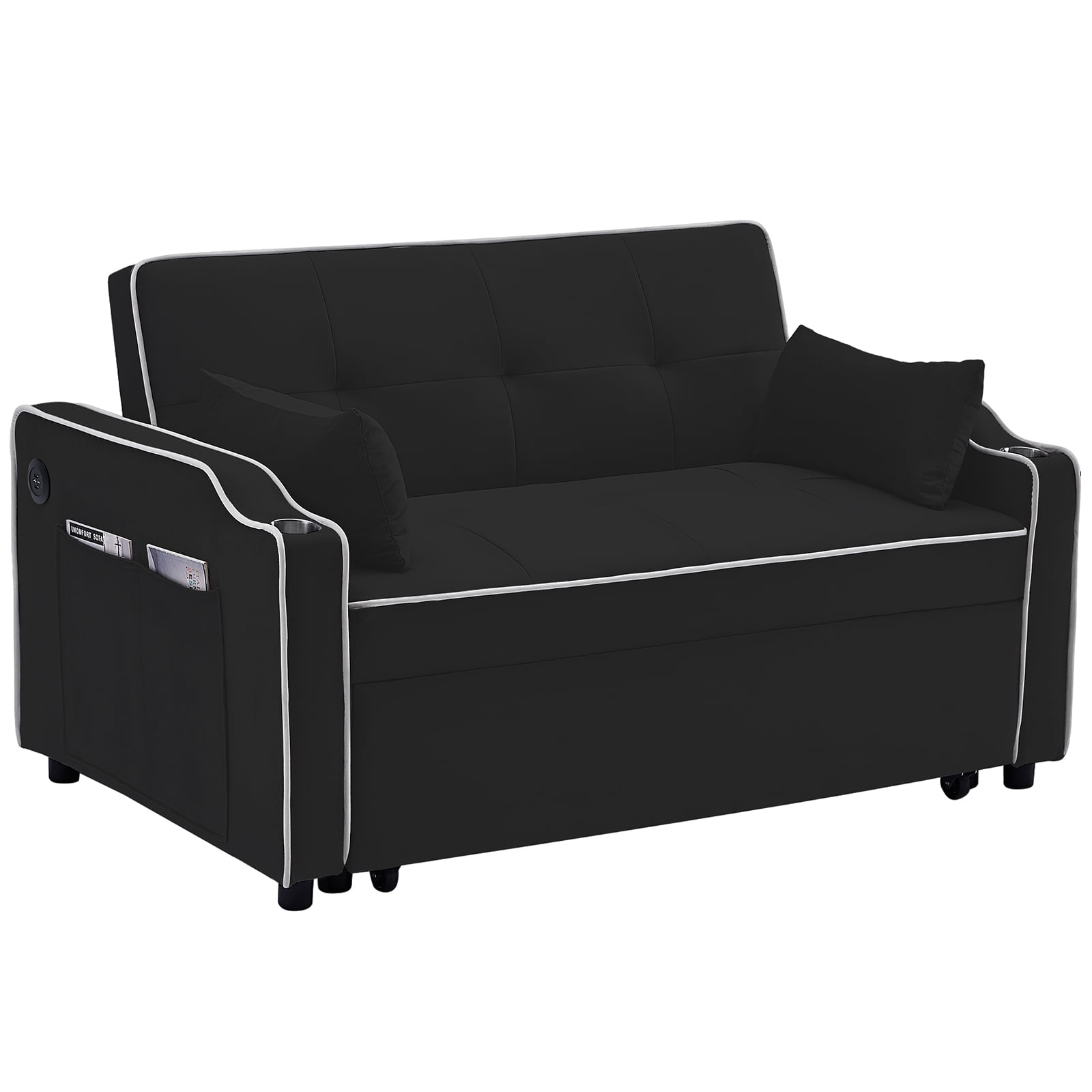 Ashion Convertible Sofa Bed With Side Storage Pocket 105° To 180° Adjustable Backrest Max 550lbs