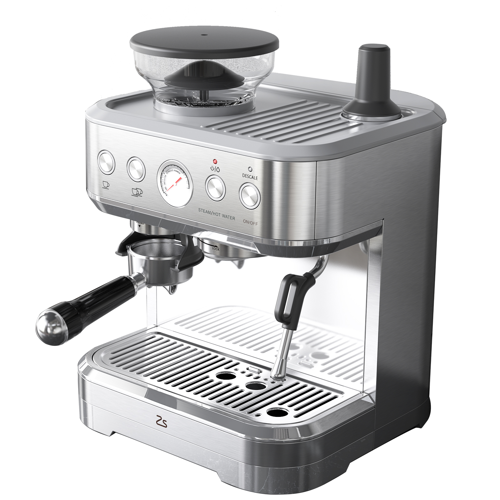 Ashion Espresso Machine 15 Bar Automatic Coffee Machine with Milk Frother and Grinder All In One Stainless Steel Coffee Maker with Pump, 2.5L Water Tank