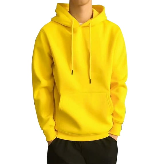 Ashion Men Kangaroo Pocket Plain-Colour Sweaters Hoodies for Winter Sports Casual