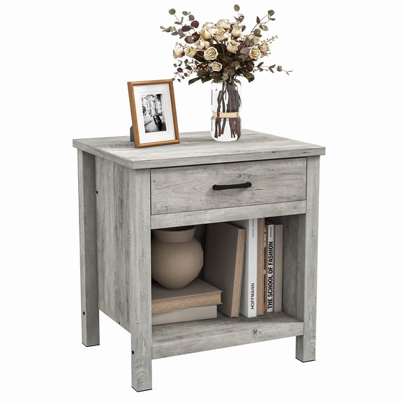 Ashion Square Nightstand with Storage Drawer Bedside Table End Table for Bedroom Nursery Living Room