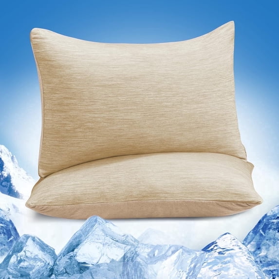 Aship Arc-Chill Cooling Pillow Cases, Q-Max >0.45 Jade-Infused Dual-Sided Summer Cooling Pillowcase, Smoother Skin & Frizz-Free Hair, Hidden Zipper, Machine Washable, Standard 20''x26'', 2 Pack Beige