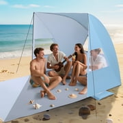 Aship Beach Tent Sun Shelter for 4-5 Person, Quick Setup Umbrella Sunshade with 360° Ventilation & UPF50+ UV Protection, Portable Pop Up Tent for Family Camping Hiking Beach Adventures