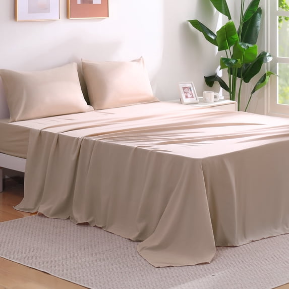 Aship Ultra-Soft Microfiber Bed Sheets Set, 4 Pieces Full Sheet Set for All-Season Comfort, Wrinkle Free & Deep Pocket Fits 16" Mattress Camel
