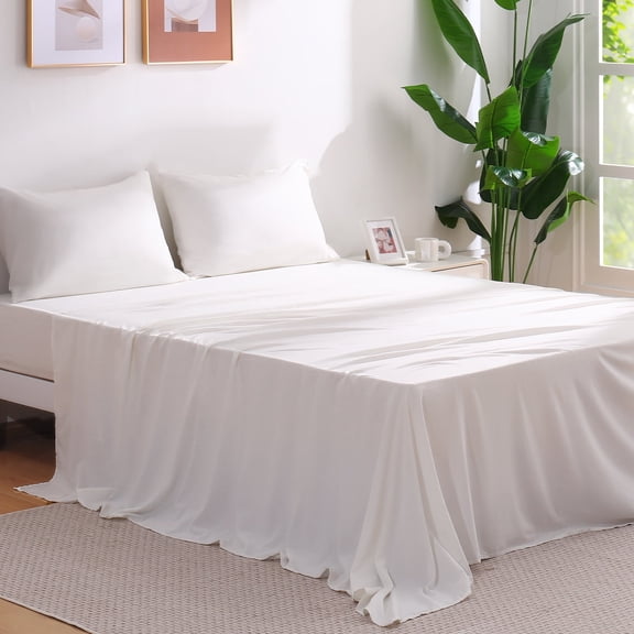 Aship Ultra-Soft Microfiber Bed Sheets Set, 4 Pieces Queen Sheet Set for All-Season Comfort, Wrinkle Free & Deep Pocket Fits 16" Mattress White