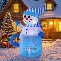 Aship 6FT Christmas Inflatable Snowman in Mug, Adorable Blue Snowman Blow Up Awaiting the Snow, Christmas Inflatables Outdoor Decorations with Built-in LEDs Disco Lights for for Garden Lawn Outdoor