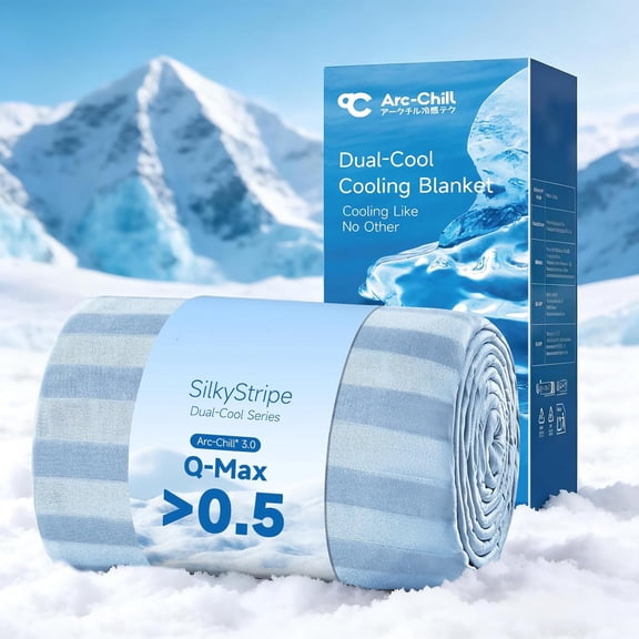 Aship Cooling Blanket Queen Size, Japanese Arc-Chill Cool Fiber Q-Max>0.5 Breathable Skin-Friendly Double-Sided Summer Blankets for Beds - Blue 79"x 86"