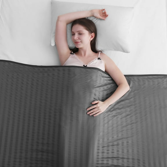 Aship Cooling Blanket Twin Size - Classic Stripe Cold Blanket for Hot Sleepers, Arc-Chill Thin Ice Cooling Summer Blanket to Relieve Night Sweats and Hot Flashes, Gray, 59"*79"