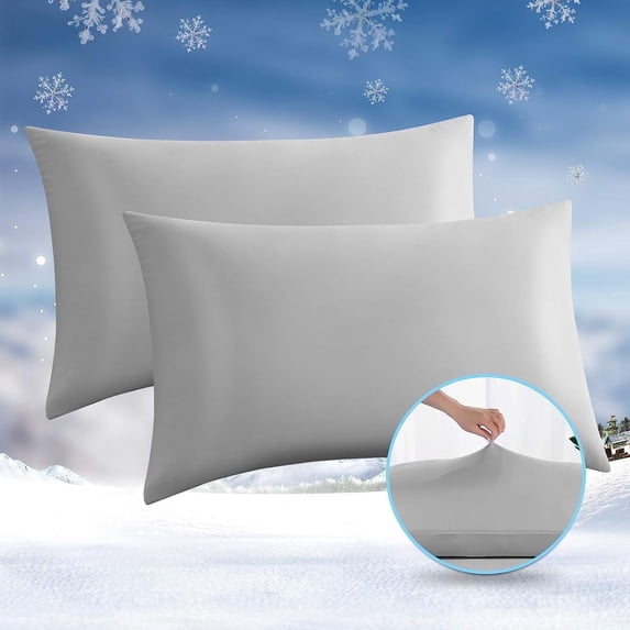 Aship Cooling Pillowcases, Q-max 0.55 Ultra-Chill Summer Cooling Pillow Cases for Skin Hair Hot Sleepers, OEKO-TEX Certified, Hidden Zipper, Machine Washable, Stretch for Standard/Queen, 2 Pack Gray