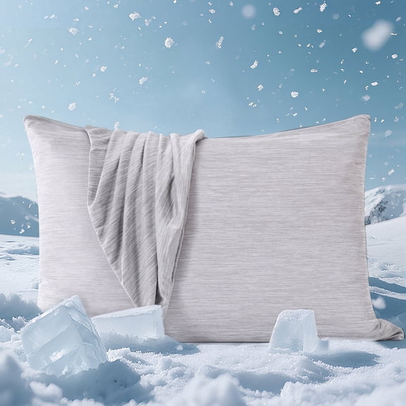 Aship Cooling Pillow Cases, Dual-Sided Summer Cooling Pillowcases, Arc-Chill Jade-Infused Fiber, Breathable Moisture-Wicking, Non-Slip Hidden Zipper, Machine Washable, Standard 20''x26'', 2 Pack Gray