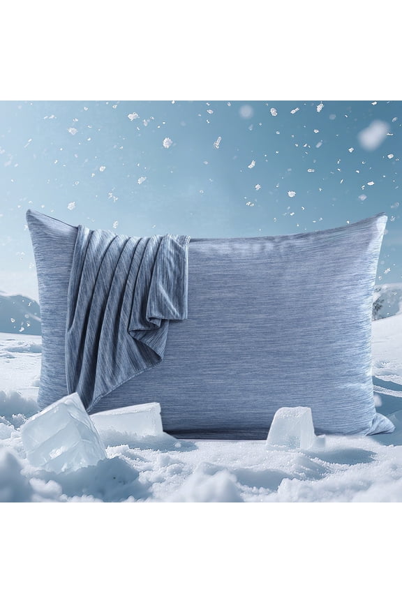 Cooling Pillow Cases, Dual-Sided Summer Cooling Pillowcases, Arc-Chill Jade-Infused Fiber, Breathable & Moisture-Wicking, Non-Slip Hidden Zipper, Machine Washable, Queen 20''x30'', 2 Pack Blue