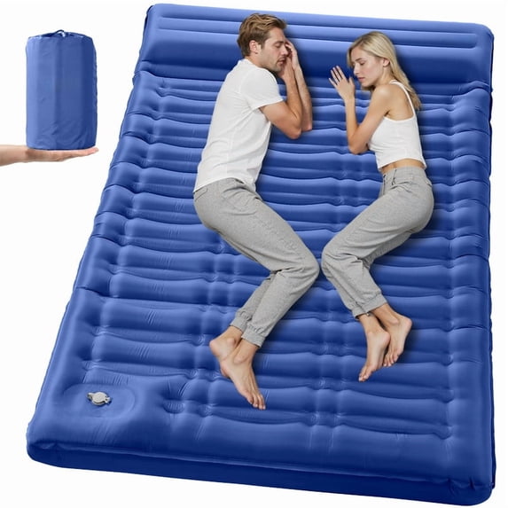 Aship 5.5" Thick Double Sleeping Pad, Inflatable Double Sleeping Mat Camping with Foot Pump & Pillow, 800 lbs Camping Mattress for Backpacking, Hiking, Traveling, Tent, 40D Nylon + TPU Coating, Blue