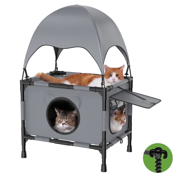 Areker Dual-layer Tent Cat House for Outdoor & Indoor Use, Elevated Oxford Cat Shelter with Canopy & Reversible Mat, Breathable, Water-Resistant for Multiple Cats Patio Yard Camping