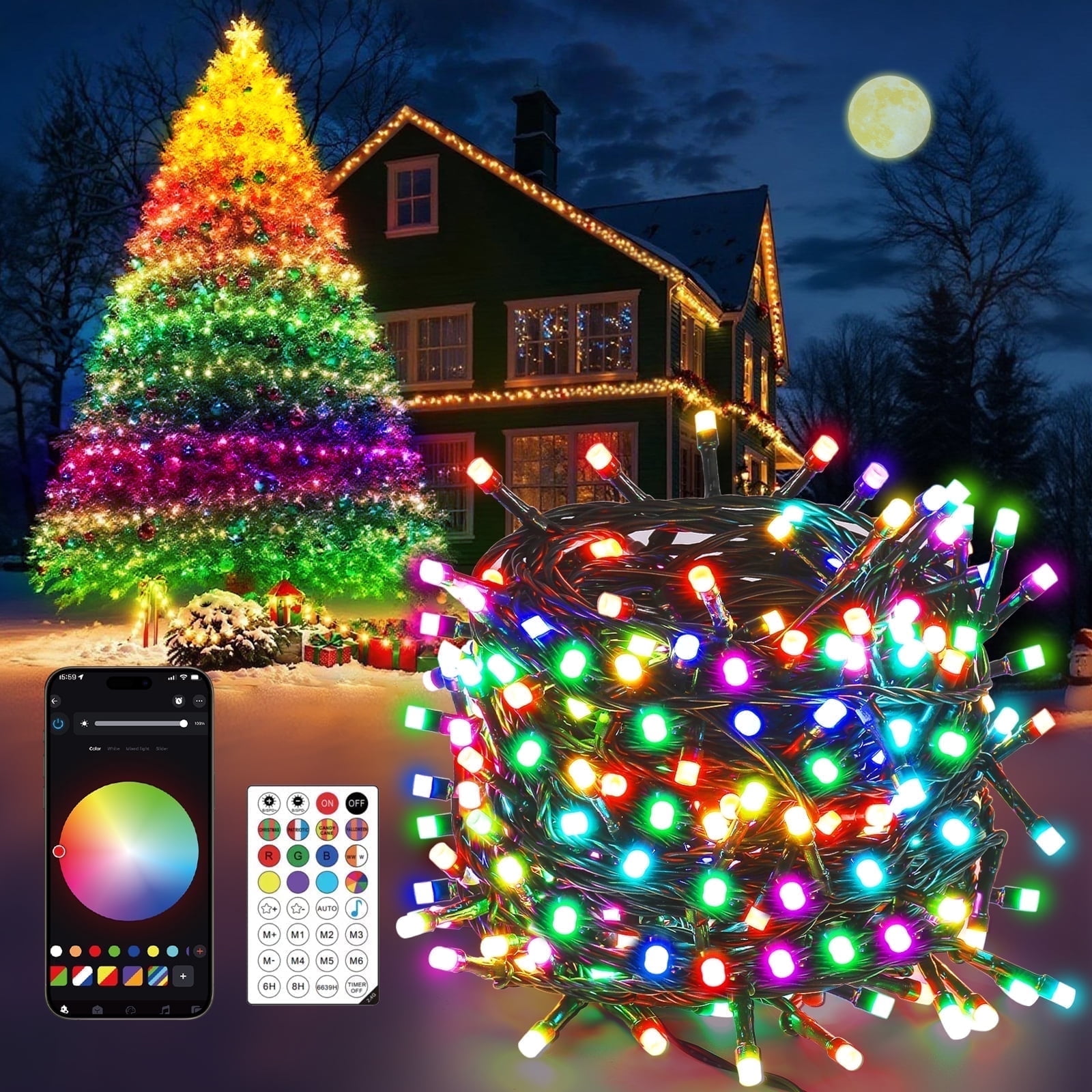 Aship Smart Christmas Tree Lights with APP& Remote Control, 98.4Ft 300 LEDs Music Sync Christmas String Lights, Color Changing DIY Christmas Lights for Xmas Tree Indoor Outdoor Holiday Party Decor