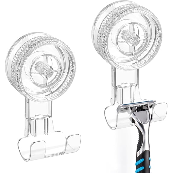 Aship Suction Cup Hooks, Large Clear Vacuum Razor Holder, Removable Waterproof Shower Hooks for Bathroom Kitchen, Reusable Suction Hangers for Razor Towel Loofah Christmas Wreath Decorations - 2 Pack