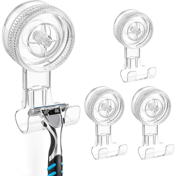 Aship Suction Cup Hooks, Large Clear Vacuum Razor Holder, Removable Waterproof Shower Hooks for Bathroom Kitchen, Reusable Suction Hangers for Razor Towel Loofah Christmas Wreath Decorations - 4 Pack