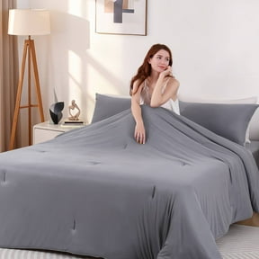 Aship Queen Comforter Set, 3Pcs Cozycash PCM Bedding Set with Temperature Regulating for All Season, Reversible Skin-friendly Bedding, 1Comforter & 2 Pillowcases Gray