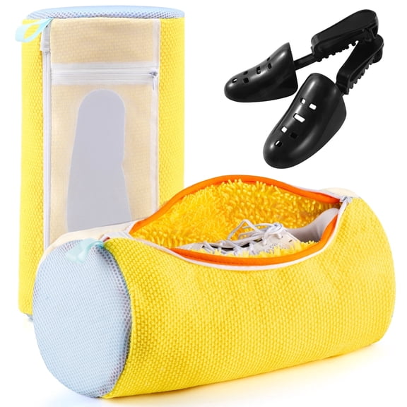 Aship Shoe Washing Bag,Deep Cleaning Laundry Shoe Bag with Shoe Tree,Durable&Reusable for Various Shoes Add a Net to the Side(Diameter:7.48inch,Length:15.35inch,White)