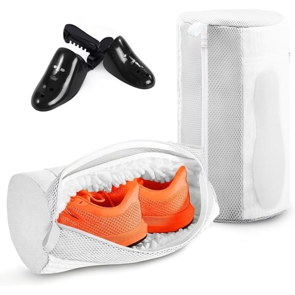 Aship Shoe Washing Bag,Deep Cleaning Laundry Shoe Bag with Shoe Tree,Durable&Reusable for Various Shoes(Diameter:7.48 inche,Length:15.35inch,White)