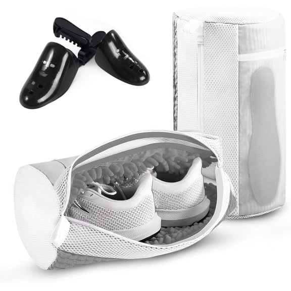Aship Shoe Washing Bag,Deep Cleaning Laundry Shoe Bag with Shoe Tree,Durable&Reusable for Various Shoes(Diameter:7.48 inche,Length:15.35inch,Gray)