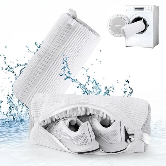 Aship Shoe Washing bag with Adjustable Shoe Tree,Deep Cleaning Shoe Laundry Bag for Washer and Dryer, Side Zipper Reusable Color-safe Shoe Care Solution for All Size Shoes(White)