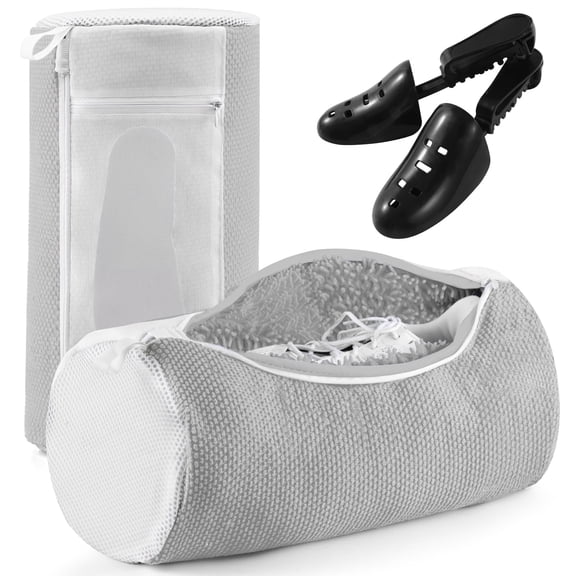Aship Shoe Washing bag, Deep Cleaning Shoe Laundry Bag with Adjustable Shoe Tree for Washer and Dryer, Side Zipper Reusable Color-safe Shoe Care Solution Gray