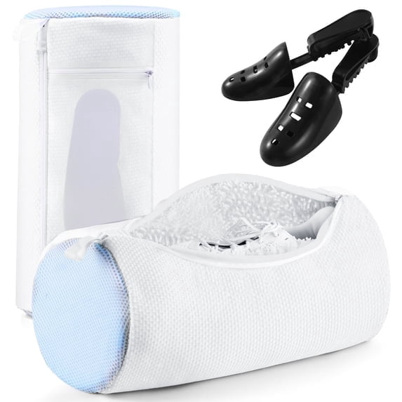 Aship Shoe Washing Bag,Deep Cleaning Laundry Shoe Bag with Shoe Tree,Durable&Reusable for Various Shoes Add a Net to the Side(Diameter:7.48inch,Length:15.35inch,White)