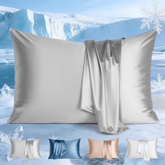 Aship Arc-Chill 3.0 Cooling Pillow Cases, Q-max >0.5 Jade-Infused Silky Pillowcase for Hair Skin, Breathable Moisture-Wicking, Hidden Zipper, Machine Washable, Standard 20''x26'', 2 Pack Silver Gray
