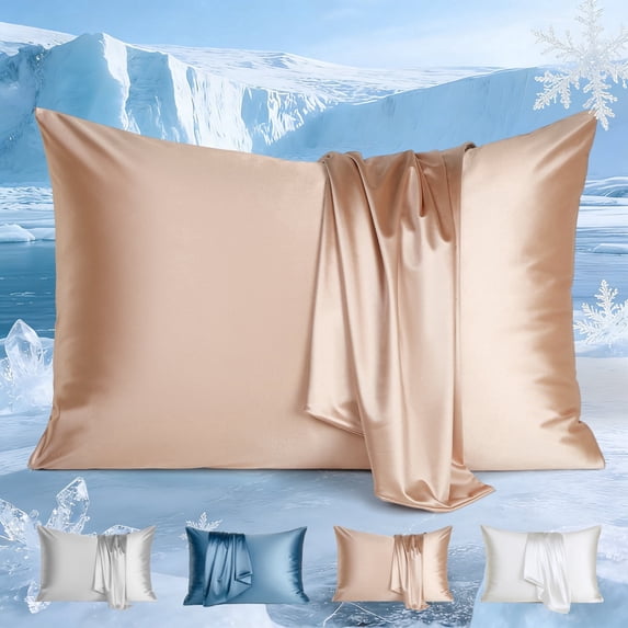 Aship Arc-Chill 3.0 Cooling Pillow Cases, Q-max >0.5 Jade-Infused Silky Pillowcase for Hair & Skin, Breathable & Moisture-Wicking, Hidden Zipper, Machine Washable, King 20''x36'', 2 Pack Champagne