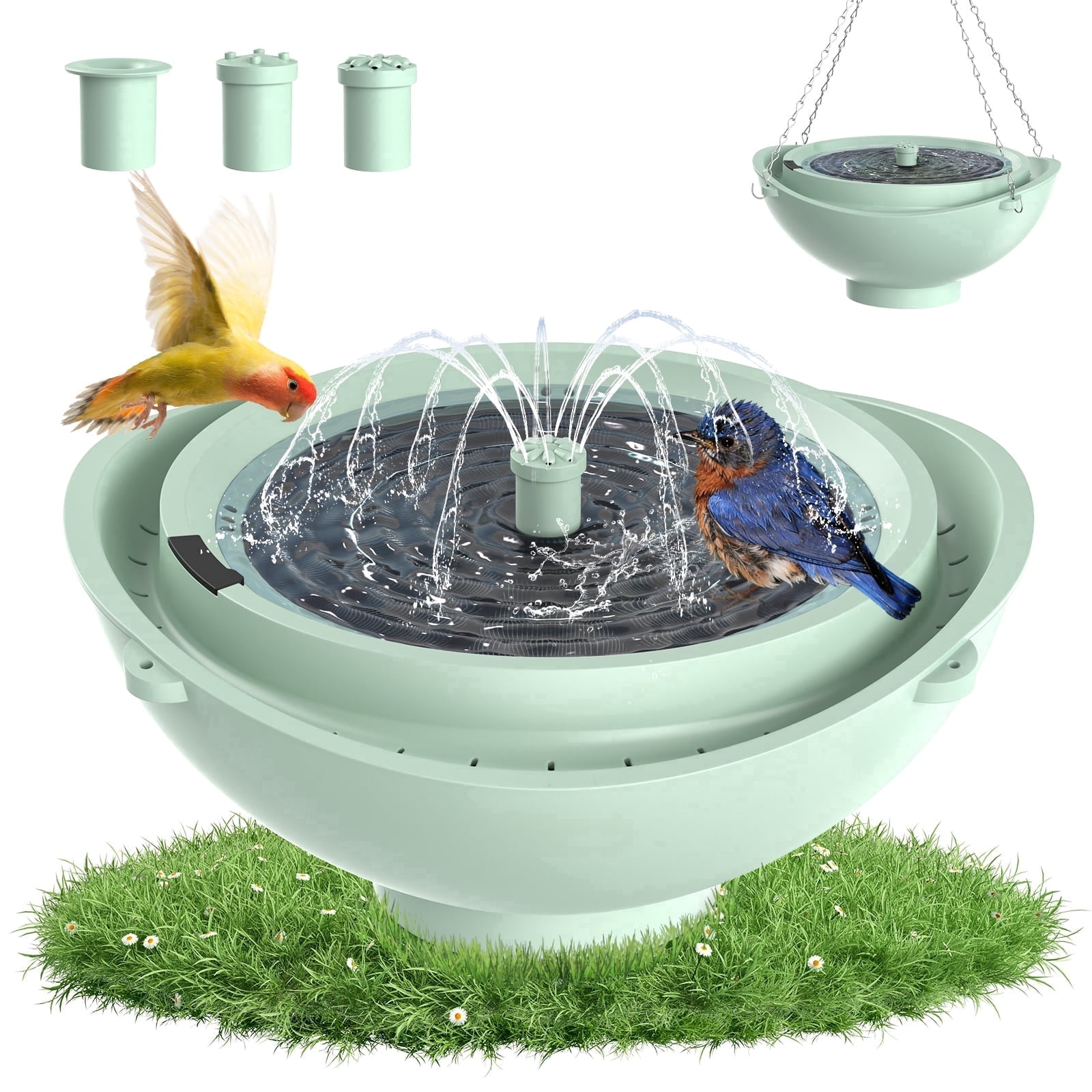 Areker Smart Bird Bath with Water Fountain, 2L Solar Bird Bath with Water Circulating Filtration & Battery Backup, 3 Fountain Modes Dry-Burning Protection Birdbath for Courtyard
