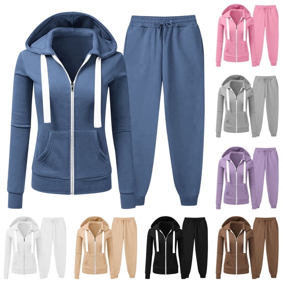 Ashirexll 2 Piece Sets for Women Plus Size Zip Up Hooded Sweatshirt Top with Jogger Pants Two Piece Tracksuit Set